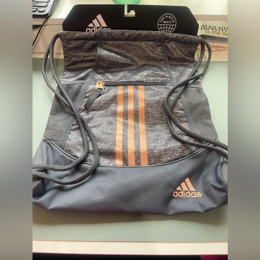 NWT Adidas Alliance Sackpack Grey with Rose Gold